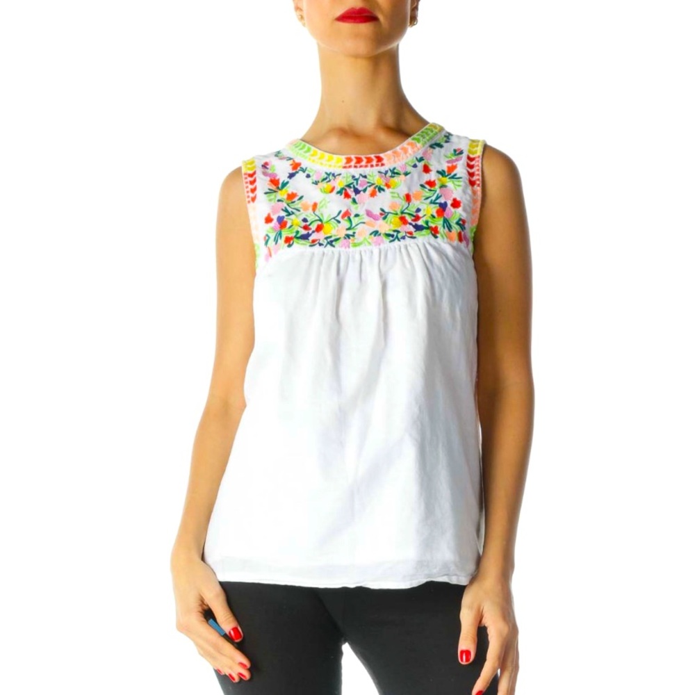 J. Crew Embroidery White Linen Top Size 2